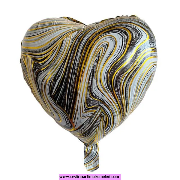 Mermer Desenli Siyah Kalp Folyo 